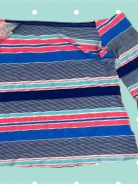 Lilly Pulitzer Striped Long Sleeve Top - Blue, Pink & Aqua one ink stain